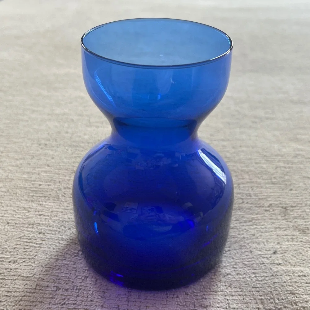 Cobalt Blue Glass Vase Mid Century Modern Hourglass‎ Decorative Bud Vase 5 inch